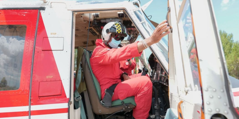 Firefighting helicopters during the exercise, Ugento, Italy