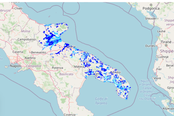 GIS showing hydrologic risk areas in the Italian region of Apulia